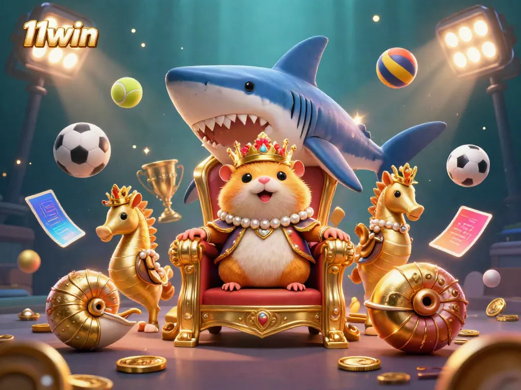Experience 11win with a vibrant underwater gambling scene featuring a golden hamster king in a thrilling casino setup.