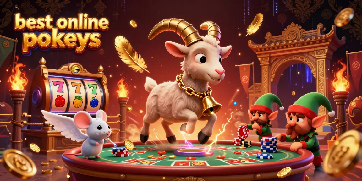 Immerse in the best online pokies action with Krampus, angel mouse, and gremlins in a casino scene.